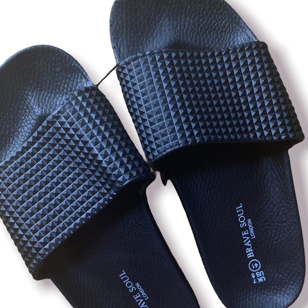 Brave Soul: Black Faux Leather Slides